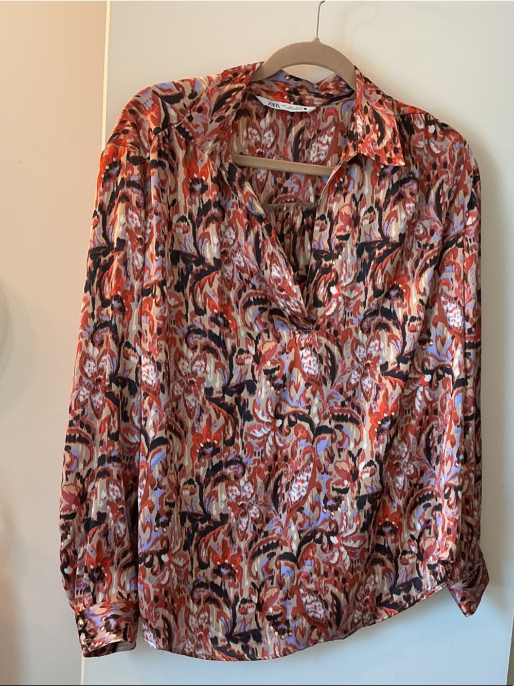ZARA Coral Multi Print  Silk FEEL Blouse